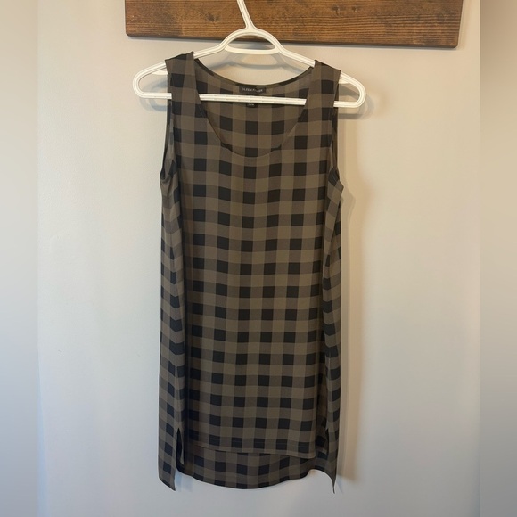Eileen Fisher Tunic Dress Olive Green & Black Plaid/Checkered Scoop Neck - Picture 1 of 5